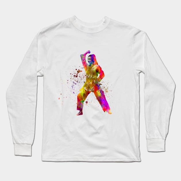 watercolor martial art Long Sleeve T-Shirt by PaulrommerArt